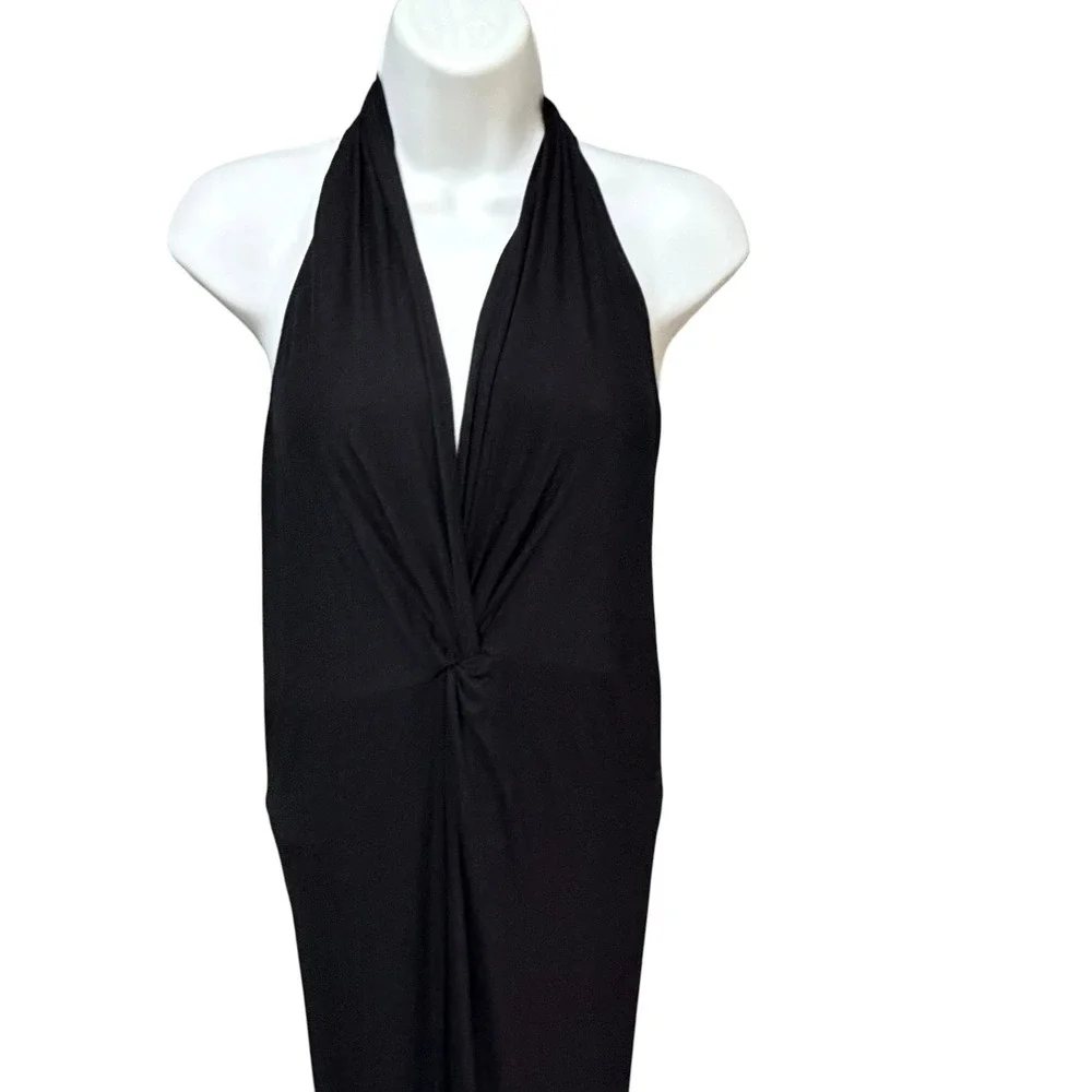 Free People Beach Black Halter Twist Knot V-Neck Open Back Maxi Dress Small